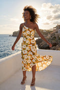 Yellow Asymmetrical One-shoulder Floral Print Midi Dress - Photo 22