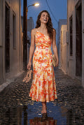 Orange Asymmetrical One-shoulder Floral Print Midi Dress - Photo 27