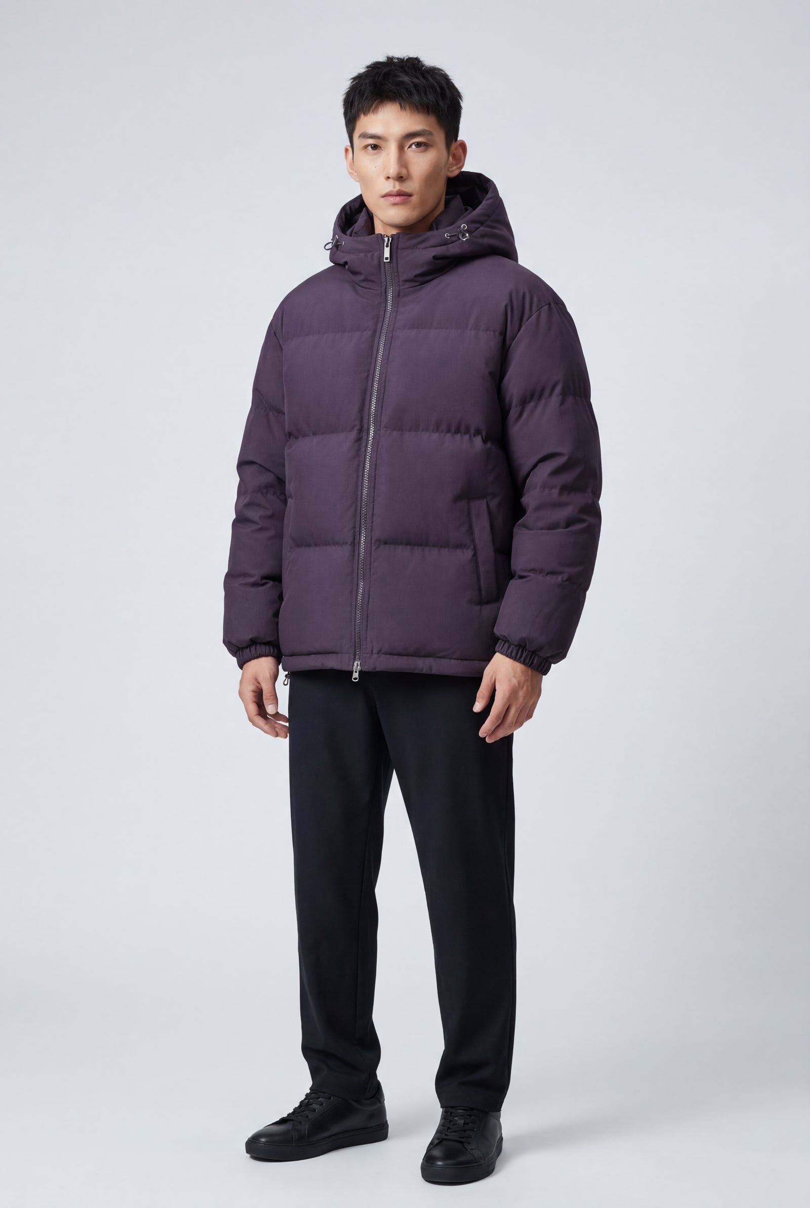 Purple Boxy Hooded Puffer Jacket with High Neck - Hooded jackets - Photo 8