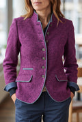 Button-Front Knit Cardigan in Purple — studio front