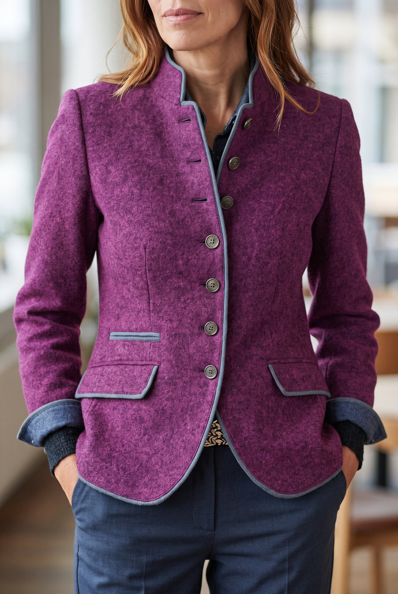 Button-Front Knit Cardigan in Purple — studio front