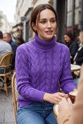 Cable-Knit Turtleneck Sweater in Purple — lifestyle