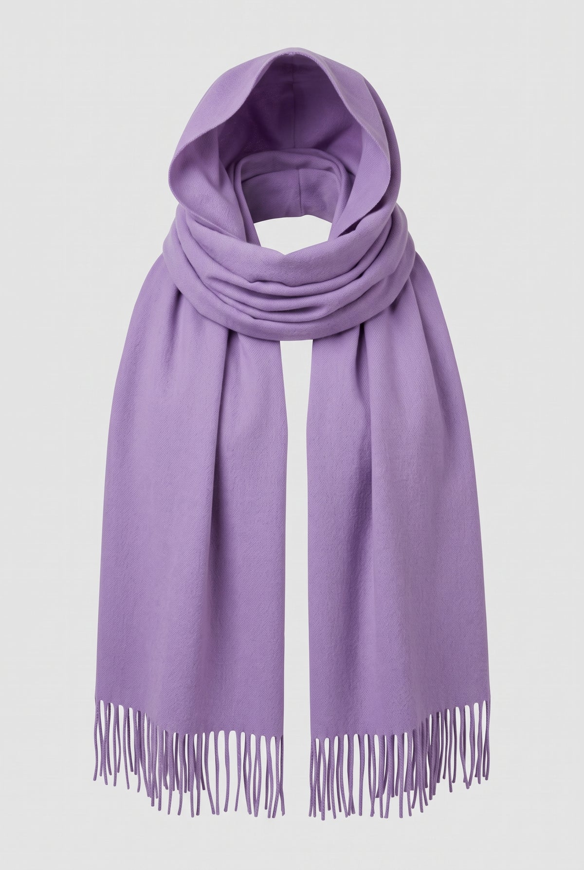 Cashmere Fringed Scarf in Purple — studio front