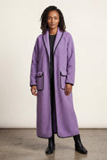 Purple Contrast Trim Long Draped Coat with Shawl Collar - Long coat - Photo 8