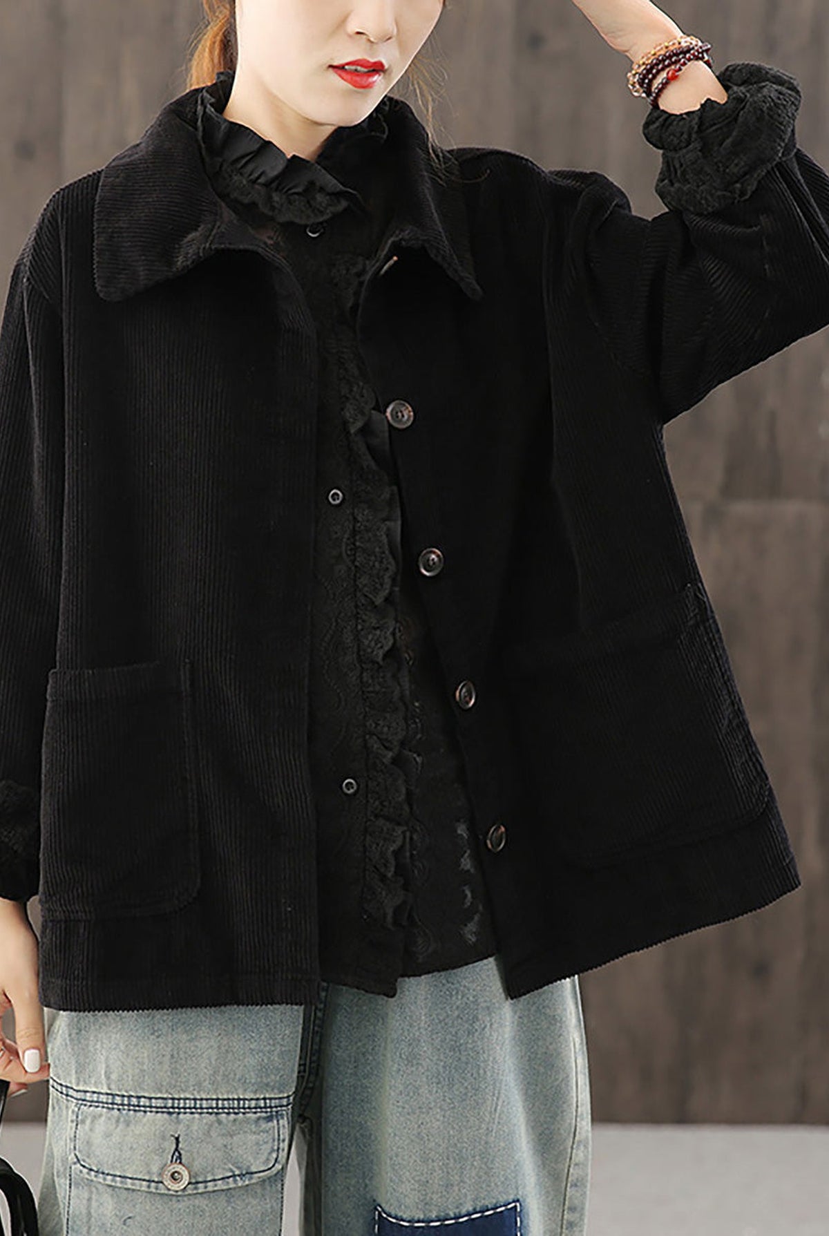 Corduroy Shirt Jacket in Purple — front view