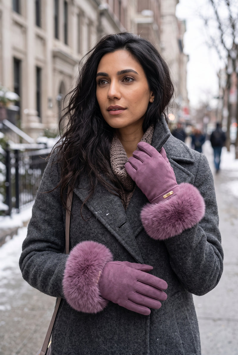 Faux Fur Cuff Gloves in Purple — lifestyle