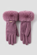 Faux Fur Cuff Gloves in Purple — studio front