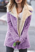 Faux-Shearling Button-Front Coat in Purple — studio front