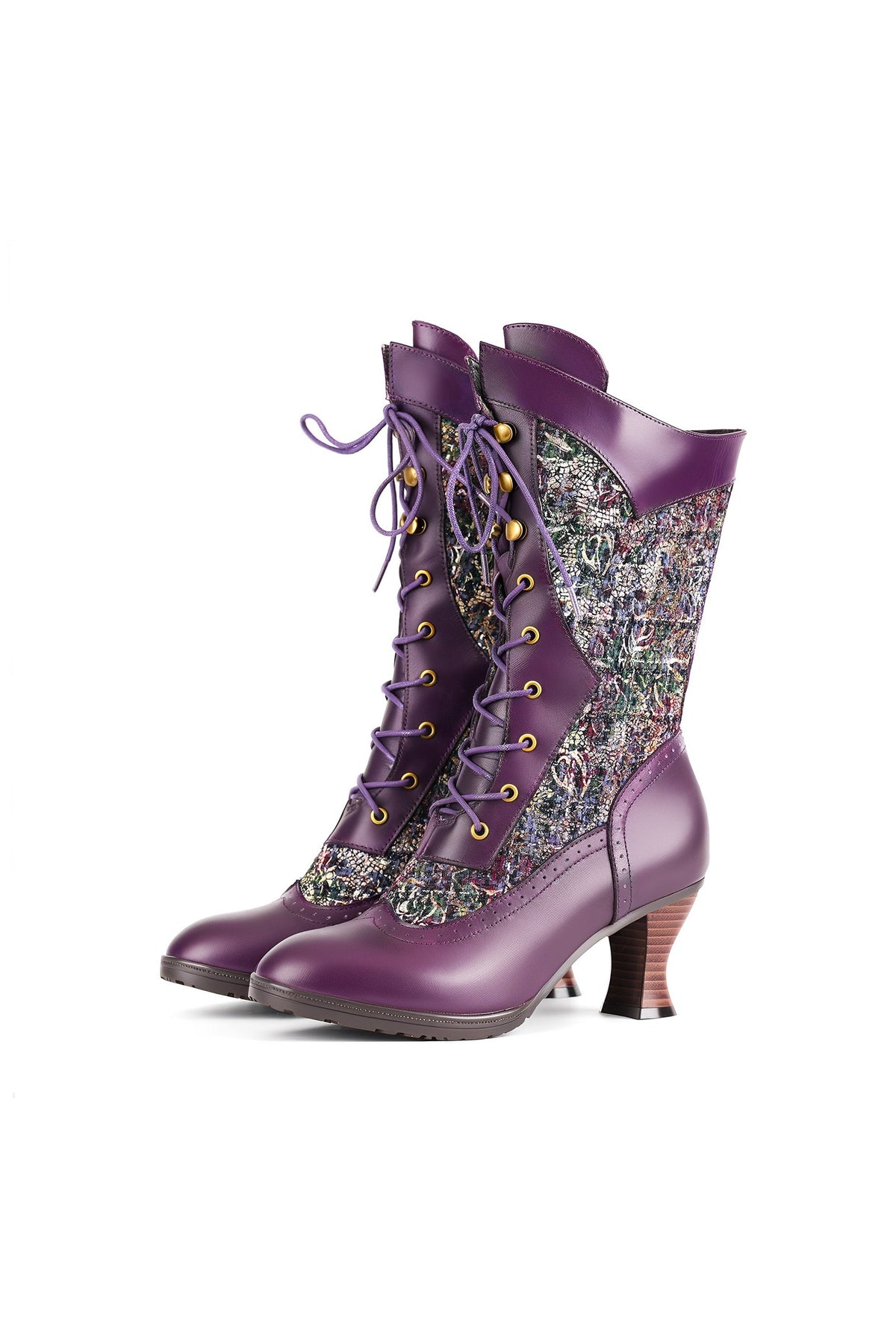 Lace-Up Mid-Calf Boots in Purple — front view