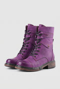 Leather Lace-Up Ankle Boot in Purple — studio front