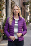 Lightweight Quilted Puffer Jacket in Purple — studio front