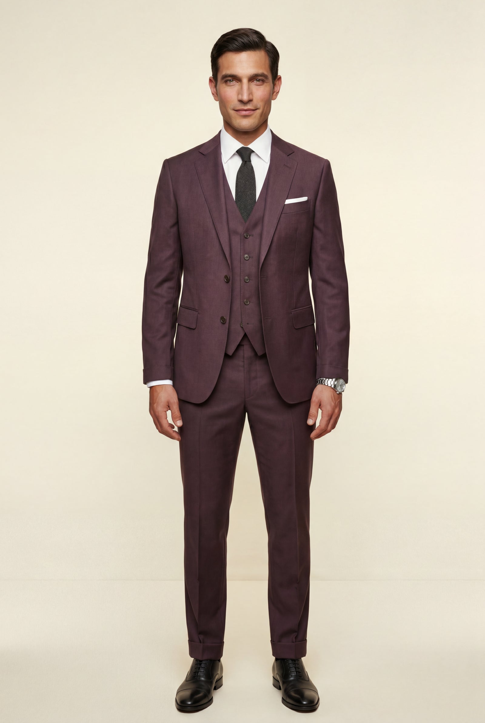 Purple Notch Lapel Tailored Three-piece Suit - Photo 15