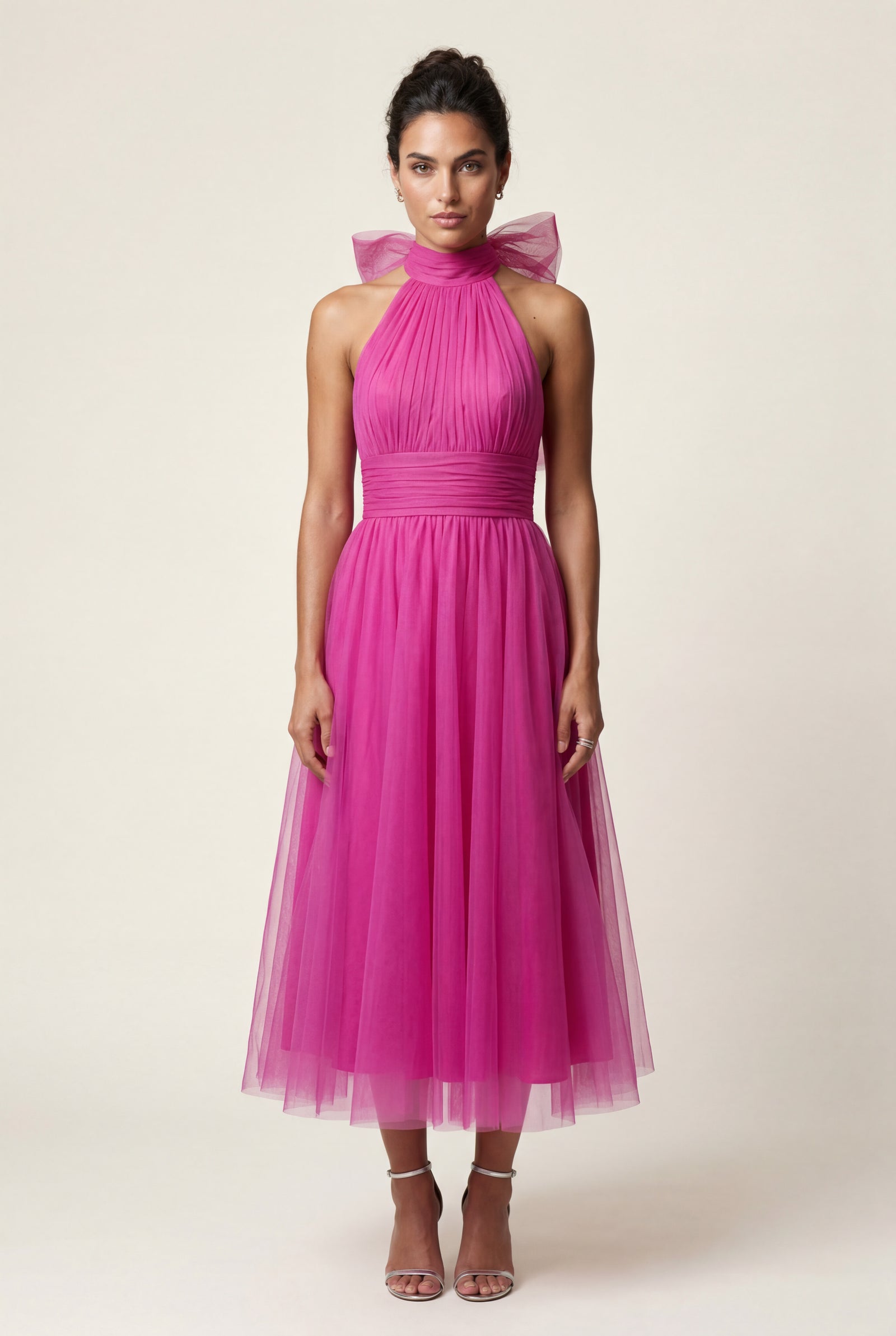 Purple Pleated Halter Neck Midi Dress with Open Back Detail - Halter neck dress - Photo 13