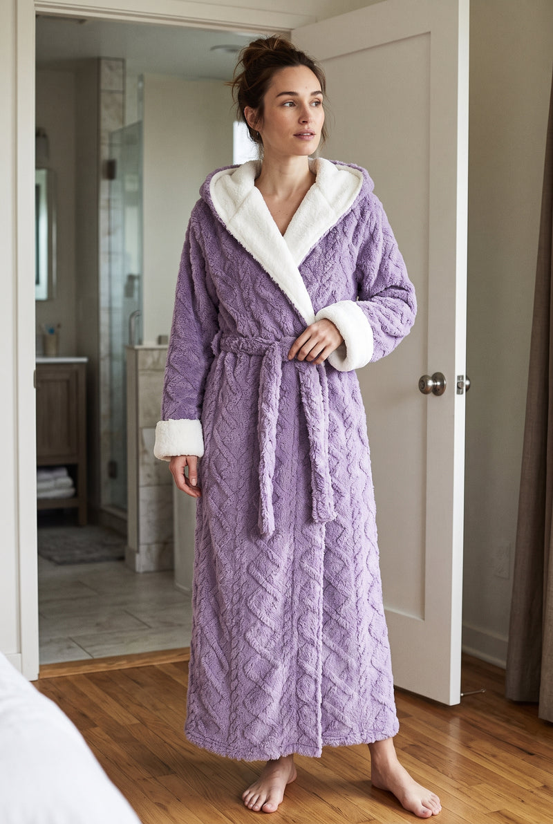 Plush Hooded Robe in Purple — lifestyle