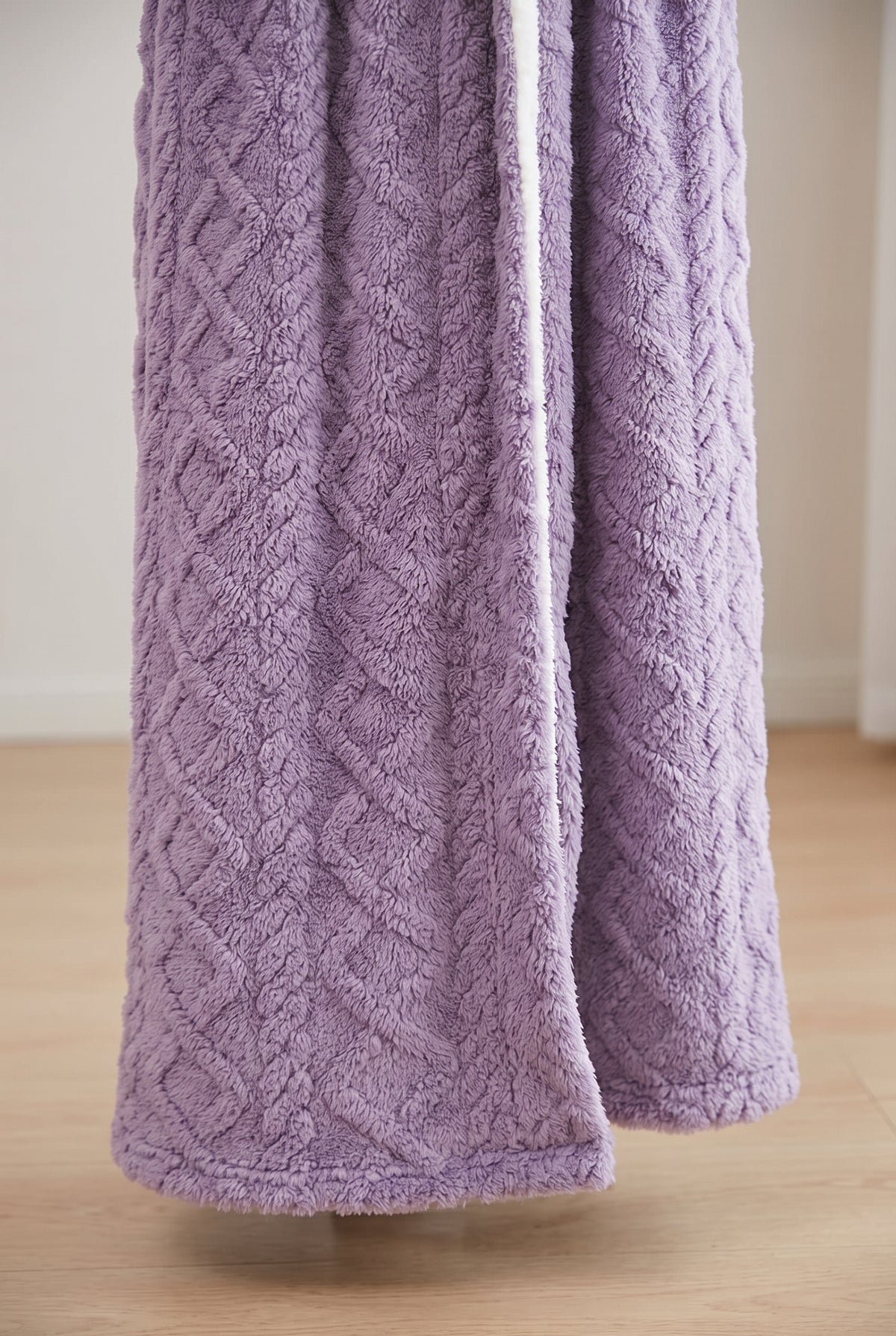 Plush Hooded Robe in Purple — studio angle