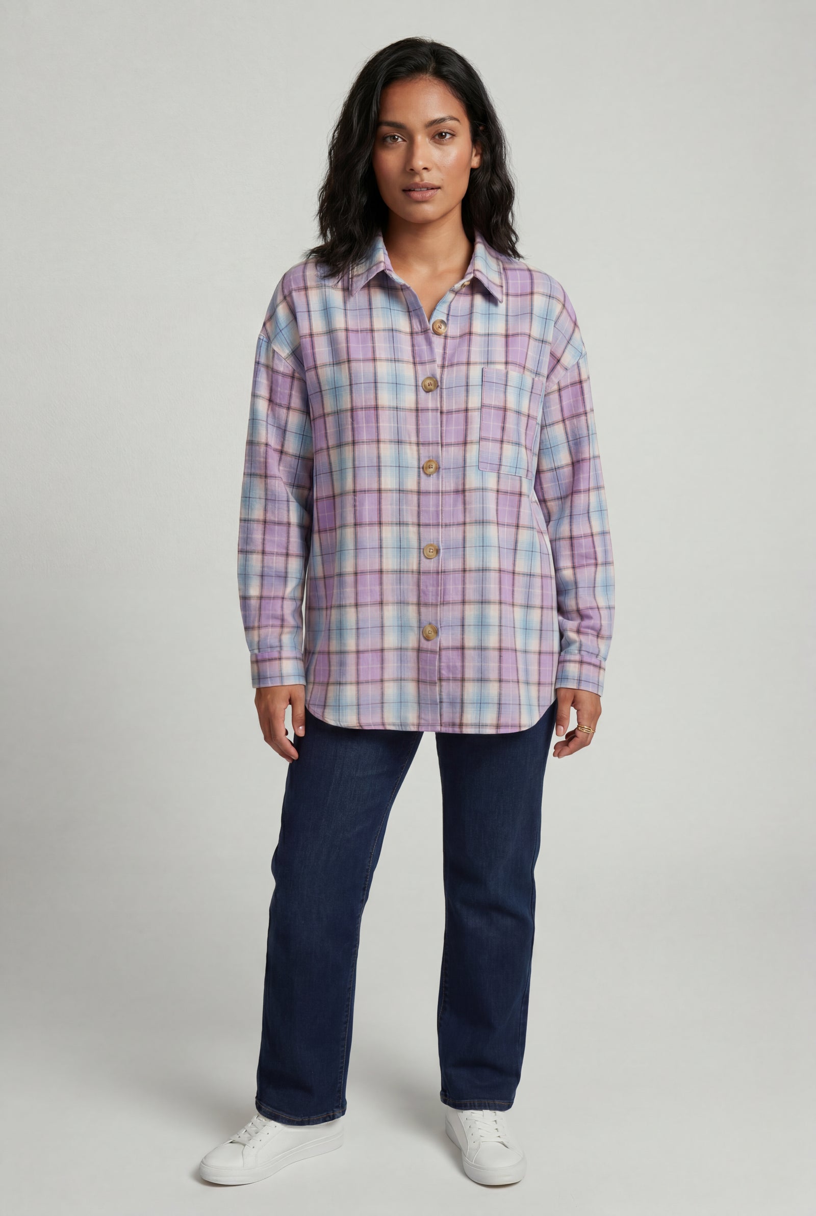 Purple Relaxed Fit Checked Long Sleeve Shirt with Classic Collar - Checked shirts - Photo 23