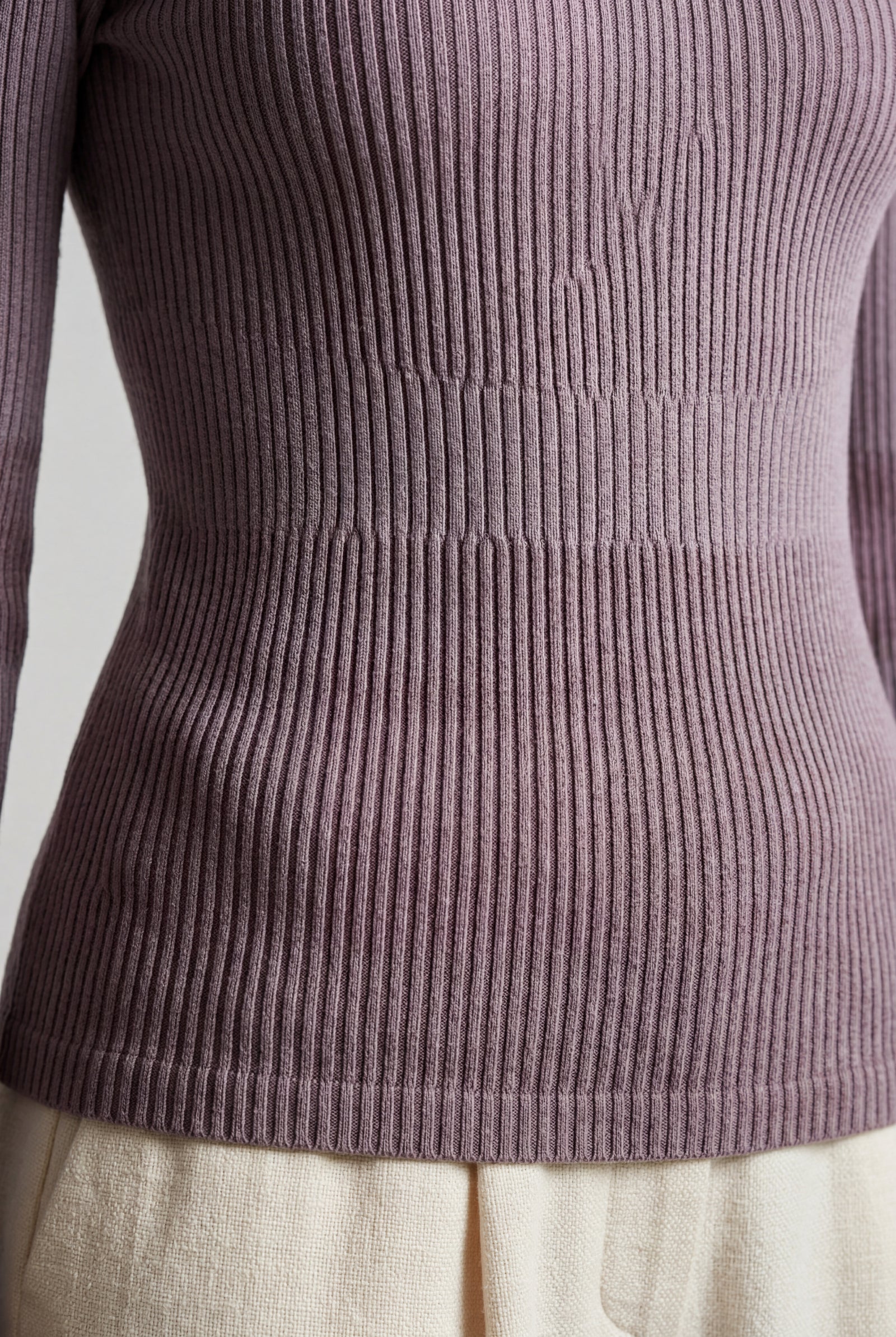 Purple Ribbed Fitted Crew Neck Long Sleeve Top - Fitted tops - Photo 17