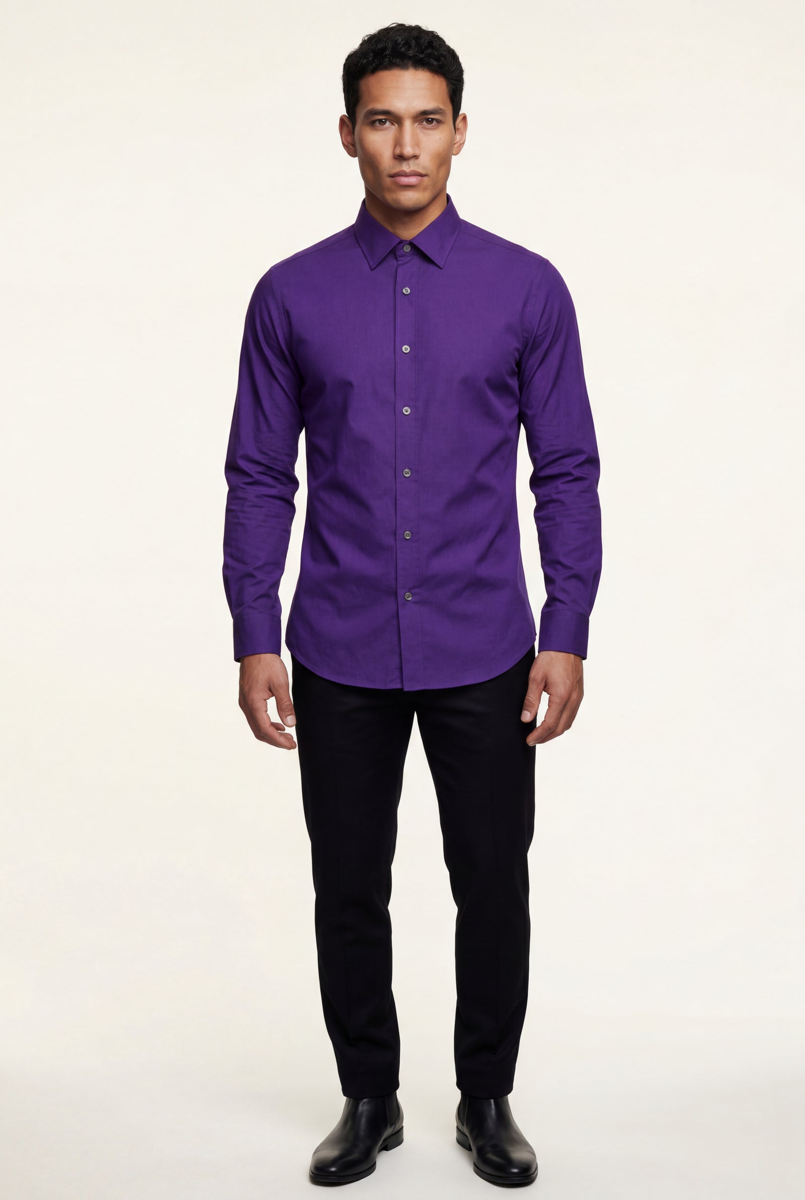 Purple Slim Fit Textured Dress Shirt with Spread Collar - Dress Shirts - Photo 13