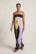 Purple Strapless Abstract Floral Print Maxi Dress - Photo 5