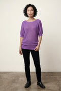 Purple Textured Relaxed Fit 3/4 Sleeve Knitted Sweater - Photo 38