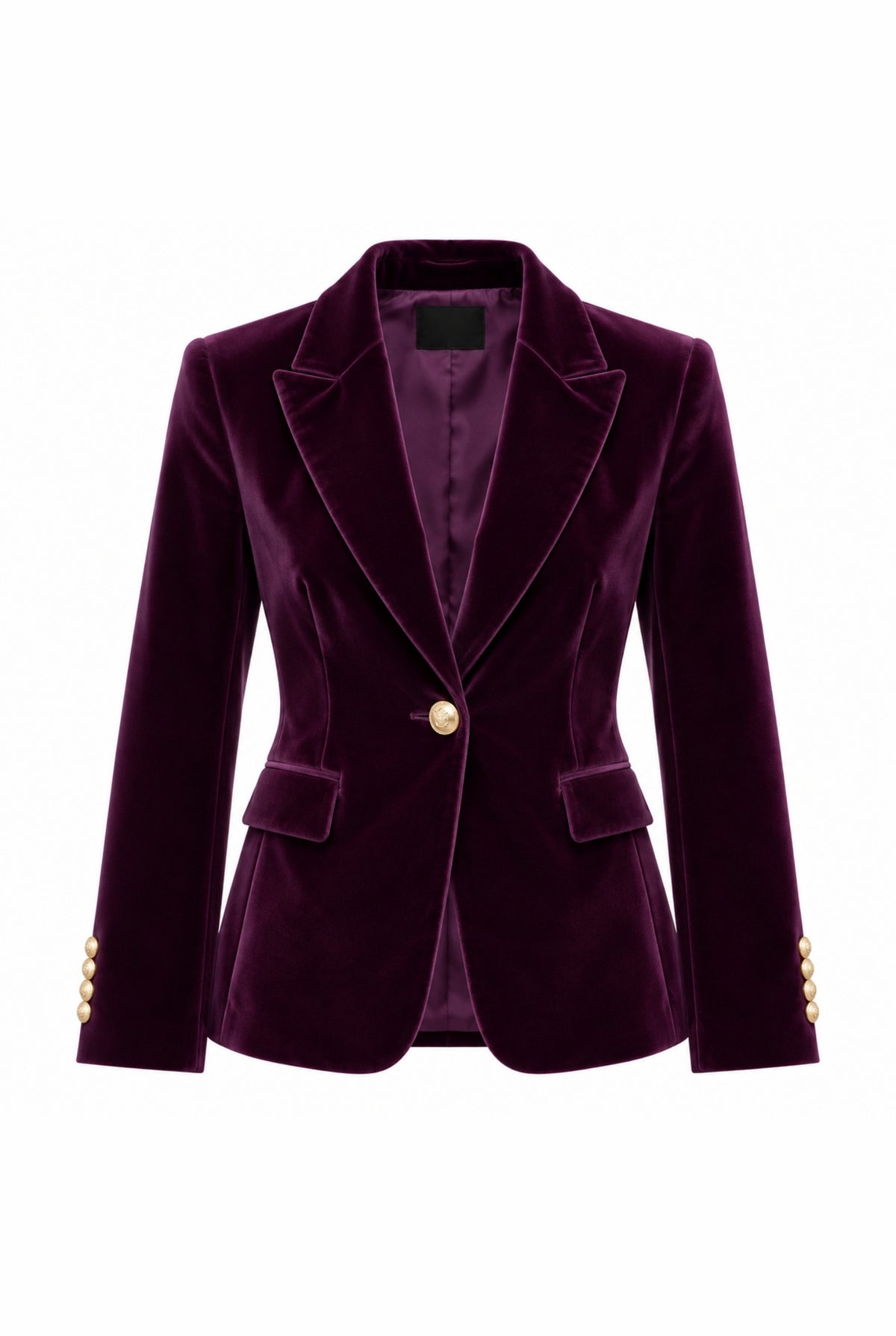 Velvet Blazer with Notch Lapels in Purple — front view