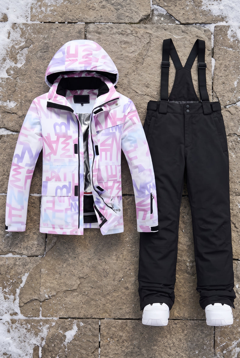 Hooded Ski Outfit Set in Purple with black — studio front