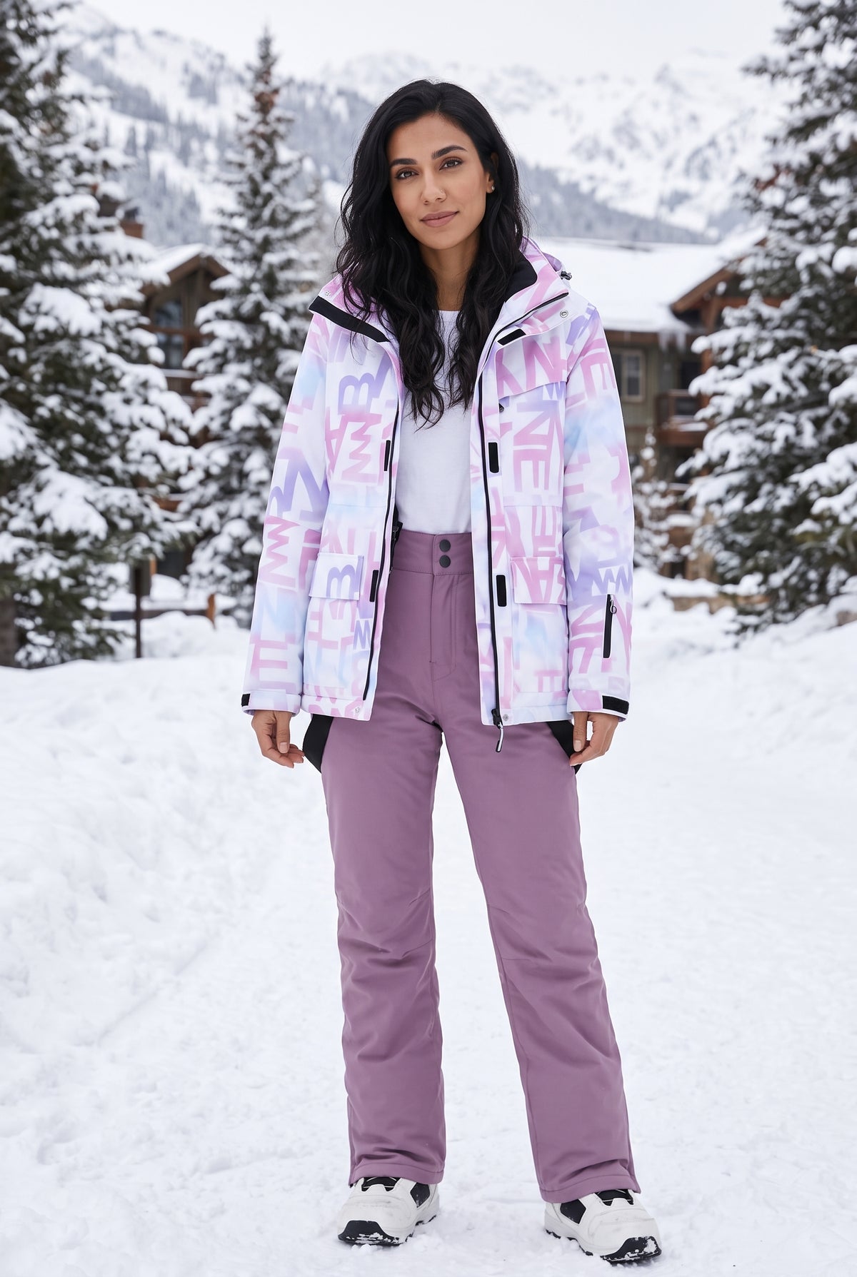 Hooded Ski Outfit Set in Purple with purple — lifestyle
