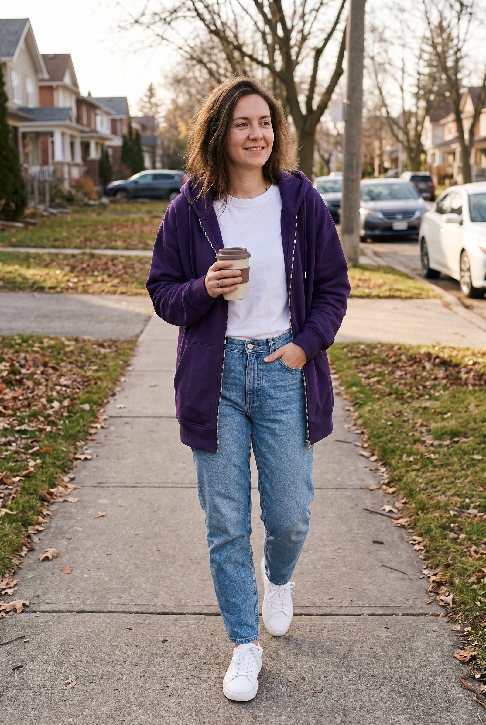 Women's Hoodie Oversized Zipper in Purple — park walk
