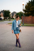 Women's Knee-High Cowboy Boots Riveted in Purple — secondary lifestyle