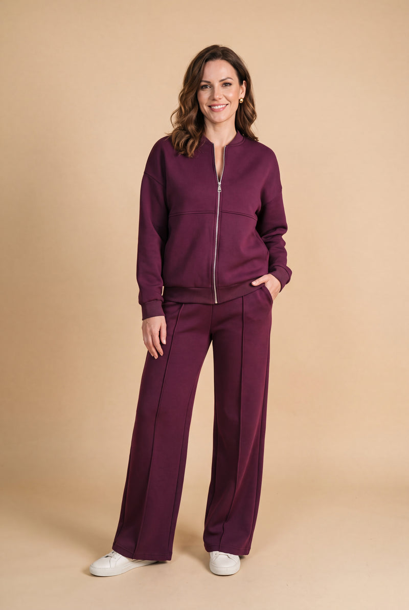 Women's Lounge Set Zip Top in Purple — studio front
