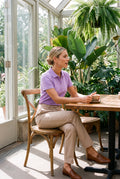 Women's Polo Shirt Elegant Fit in Purple — lifestyle conservatory cafe