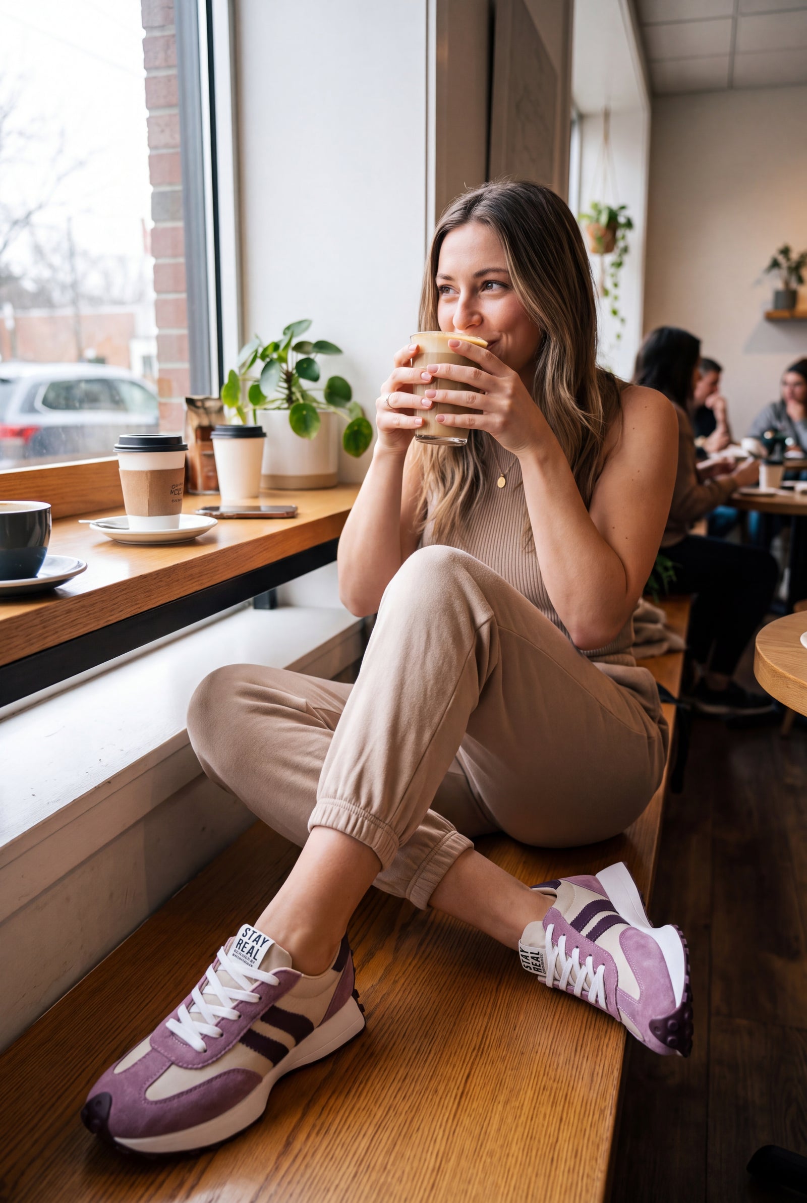 Women's Sneakers Stripe Detail in Purple — lifestyle shot