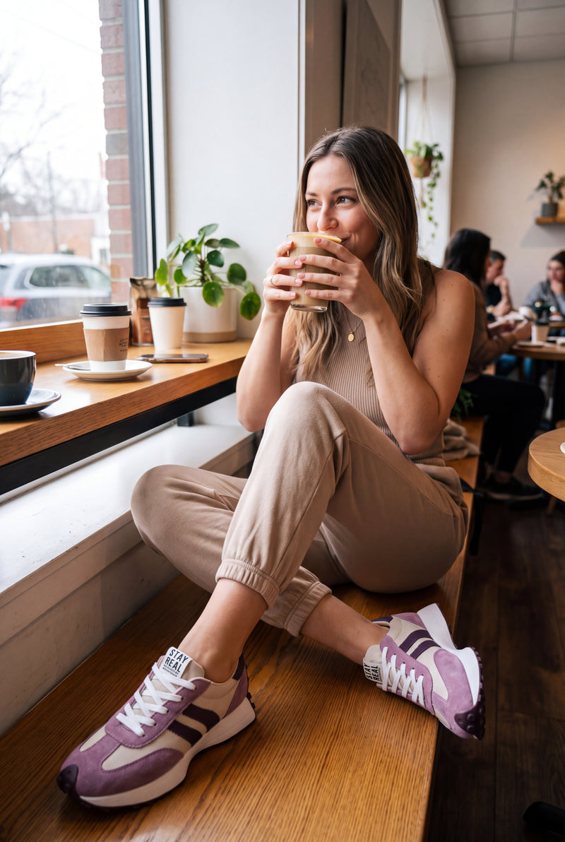 Women's Sneakers Stripe Detail in Purple — lifestyle shot