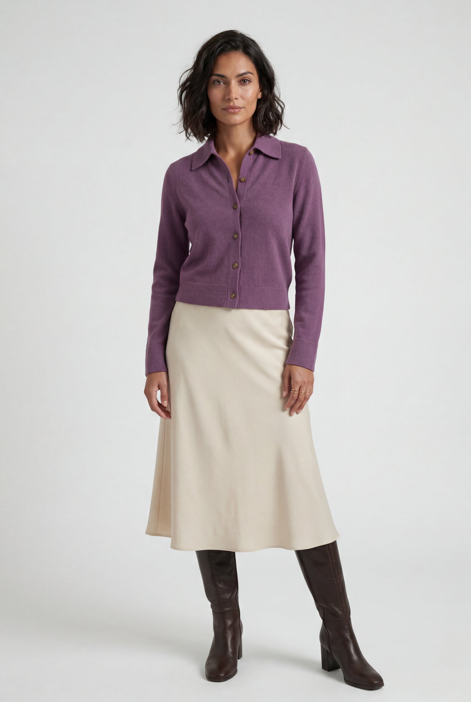 Purple Women's Classic Collared Button-Down Cardigan Sweater - Photo 13