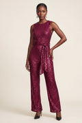 Red Belted Sleeveless Wide-leg Jumpsuit - Sequin jumpsuit - Photo 9