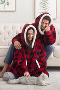 Oversized Fleece Blanket Hoodie in Red/Black — studio detail