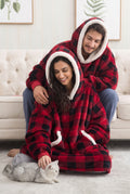 Oversized Fleece Blanket Hoodie in Red/Black — studio front