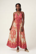 Red Boho Handkerchief Hem Halter Maxi Dress with Open Back - Photo 5