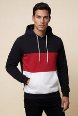 Red Color Block Pullover Hoodie with Kangaroo Pocket - Color block hoodie - Photo 1