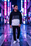 Black Color Block Pullover Hoodie with Kangaroo Pocket - Color block hoodie - Photo 6