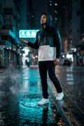 Black Color Block Pullover Hoodie with Kangaroo Pocket - Color block hoodie - Photo 9