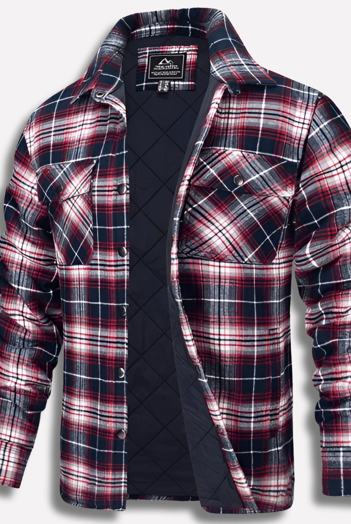 Cotton Plaid Shirt Jacket in Red — front view