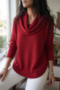 Cowl Neck Knit Sweater in Red — lifestyle