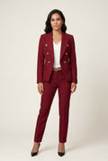 Red Double-breasted Fitted Jacket and Slim Trouser Suit Set - Photo 23
