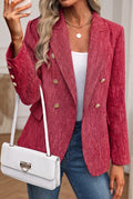Double-Breasted Tweed Blazer in Red — studio front