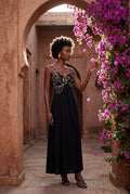 Black Embroidered Fish Motif Open Back Maxi Dress - Photo 12