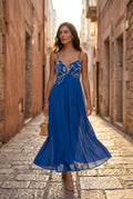 Blue Embroidered Fish Motif Open Back Maxi Dress - Photo 6