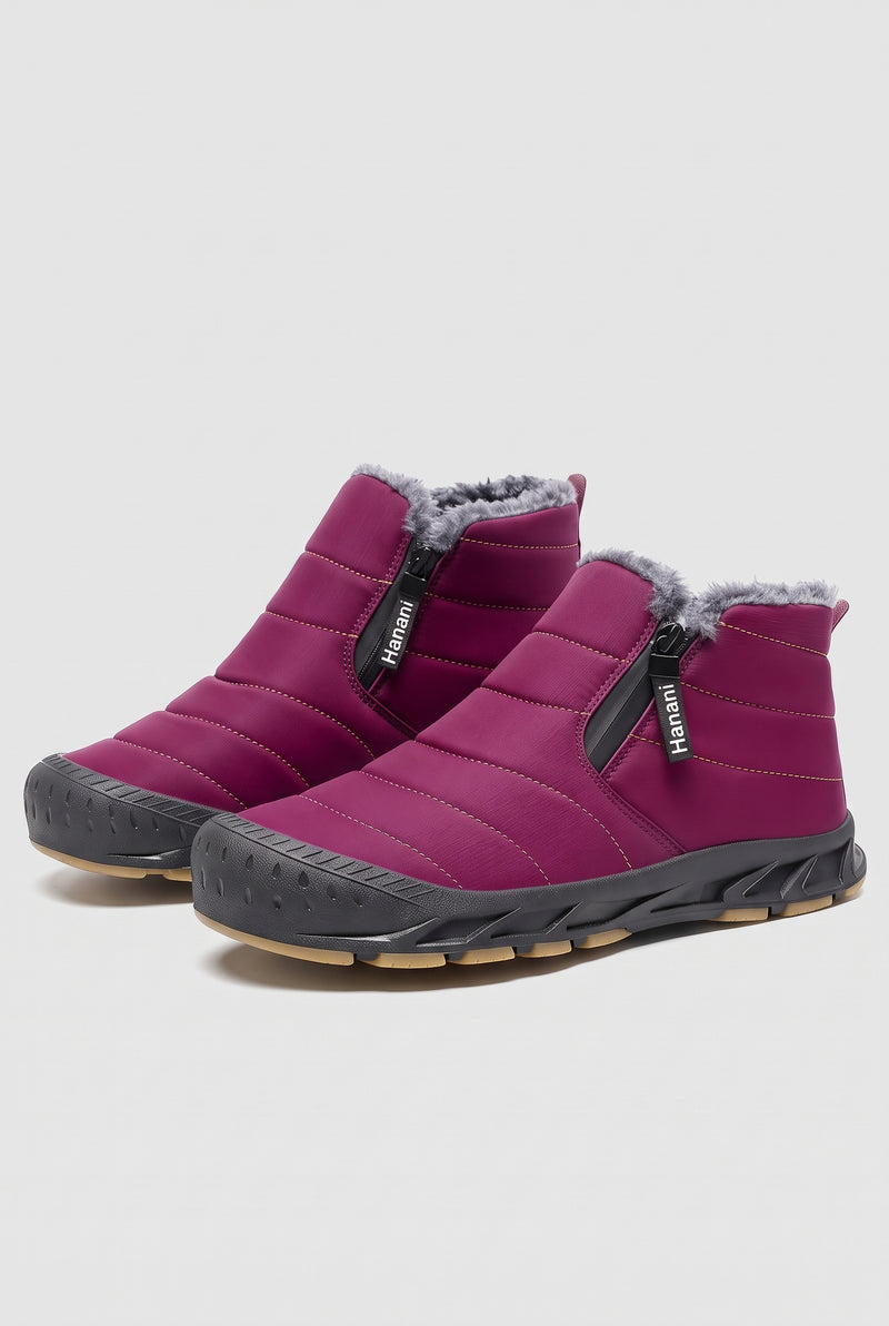 Faux-Fur Lined Winter Boots in Red — studio front
