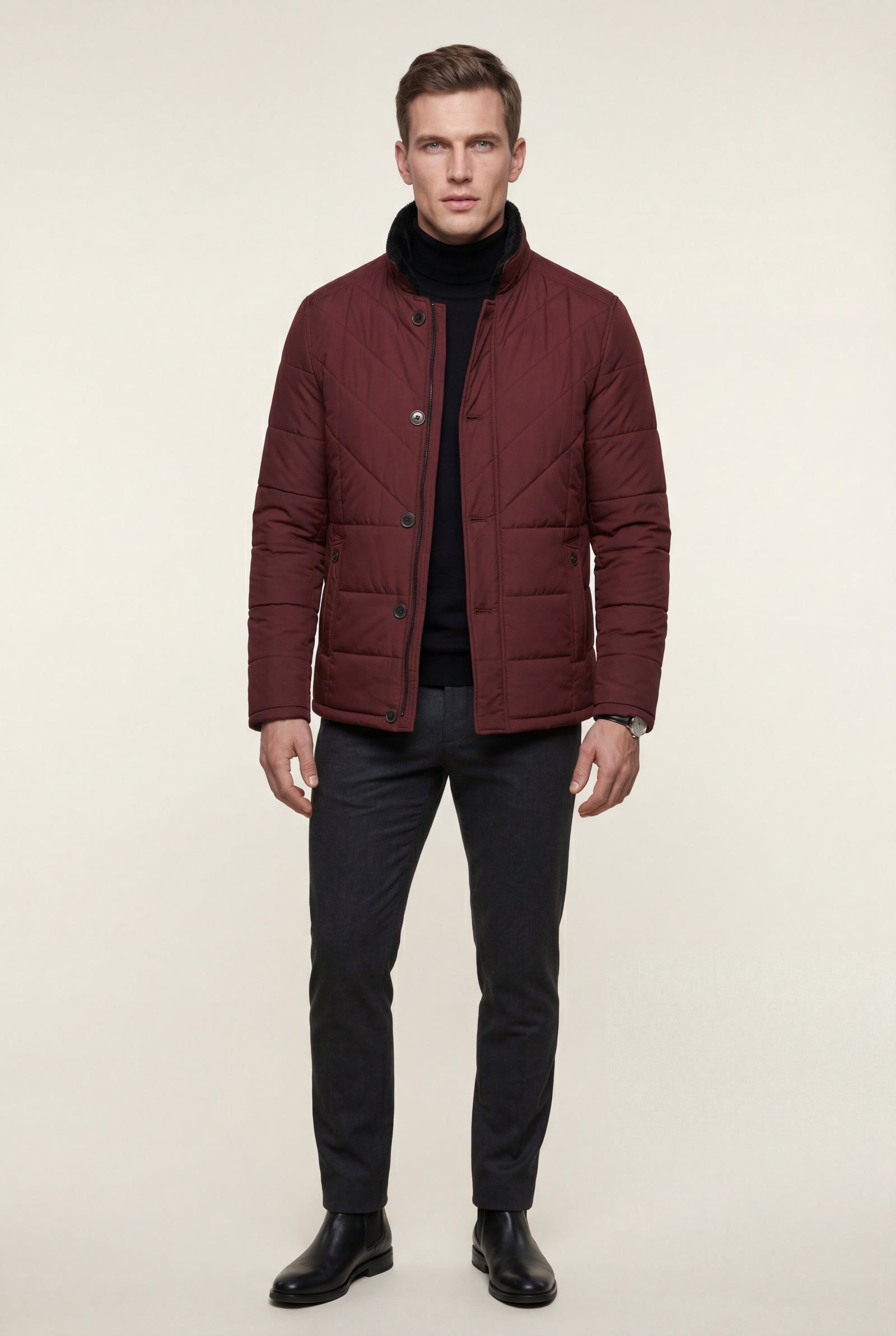 Red Fitted Quilted Hip-length Winter Jacket - Winter jackets - Photo 3