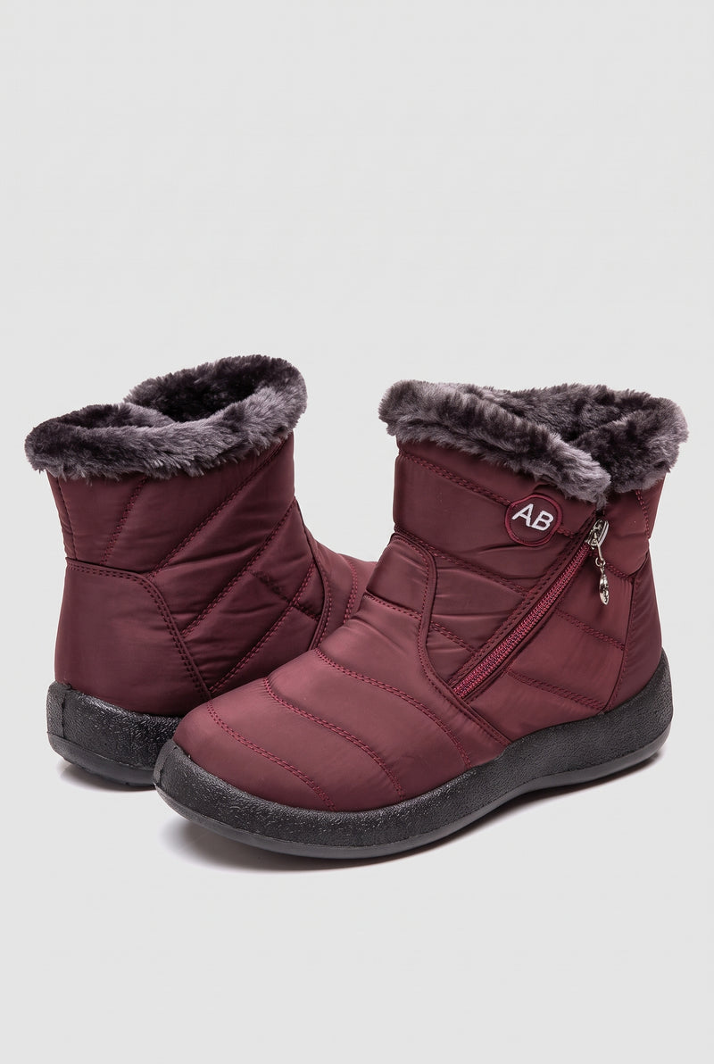 Fleece-Lined Ankle Boots in Red — studio front